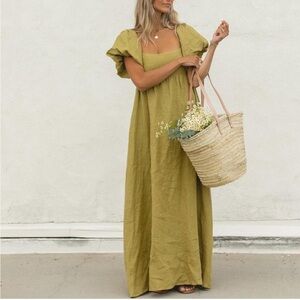Solai the Label Olive Green Linen Maxi Dress NEVER WORN
